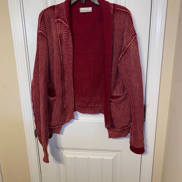 222. Women's Wine Acid Wash Ribbed Drop Shoulder Cardigan NEW - Picture 6 of 7